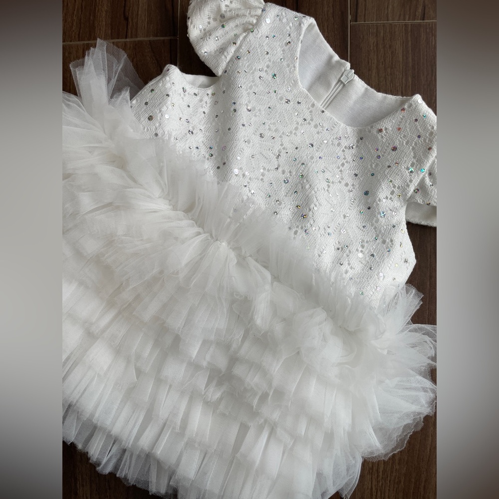 Baby Girl White Tulle Dress with Bow – Special Occasion (0–3M)babychristmas dres